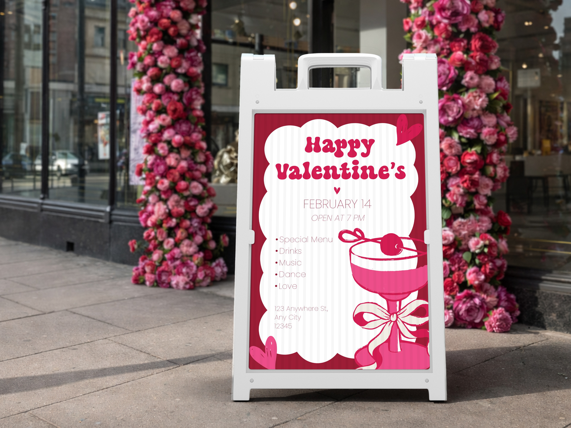 Day sidewalk sandwich board sign outside restaurant