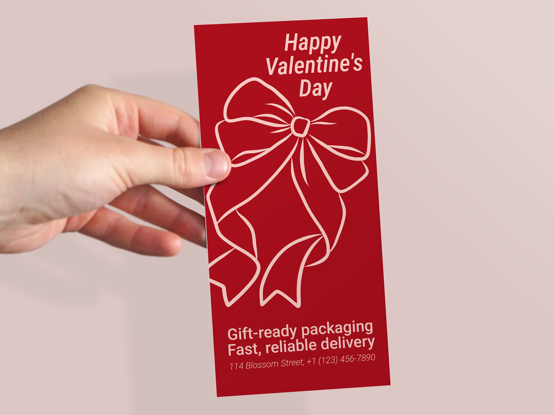 Valentine’s Day promotional card with bow design