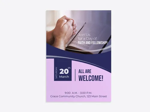 Church welcome sign with folded hands in prayer position