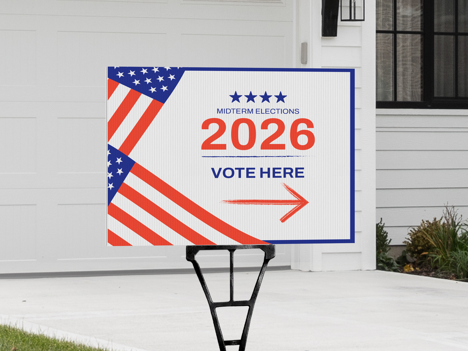 custom political yard sign printing featuring "Vote Here" messaging