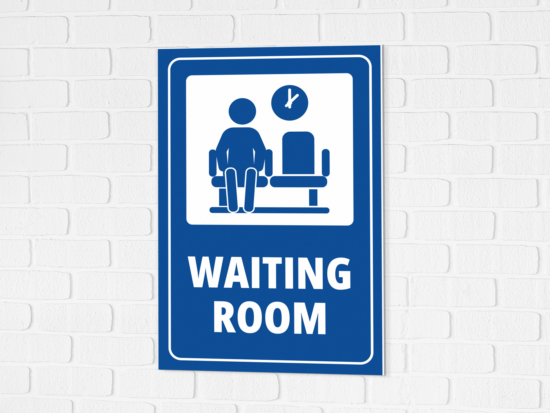 PVC waiting room identification sign with seating icon for medical facilities