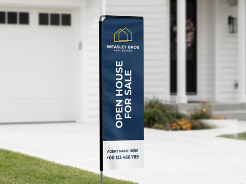 Open House For Sale rectangle flag for Weasley Bros branding.