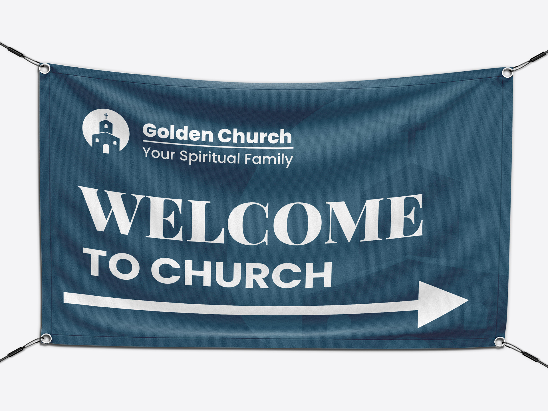 A church vinyl banner featuring Welcome to Church message.