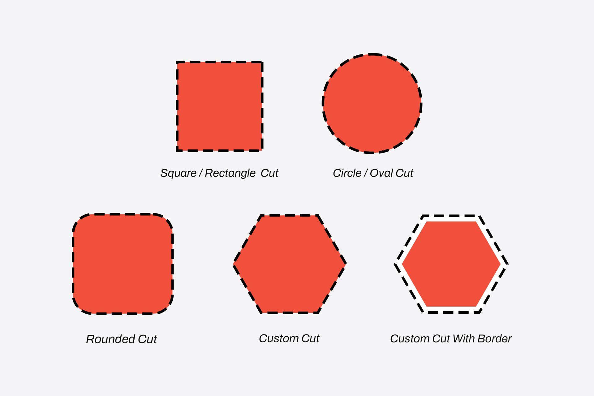 Shape options of custom-printed static window clings.