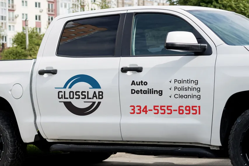 Auto detailing service truck lettering