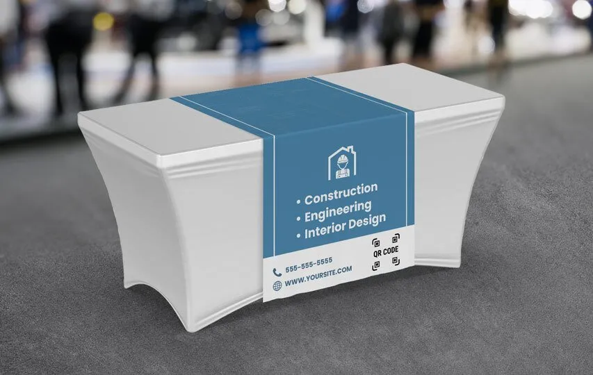Blue branded table runner
