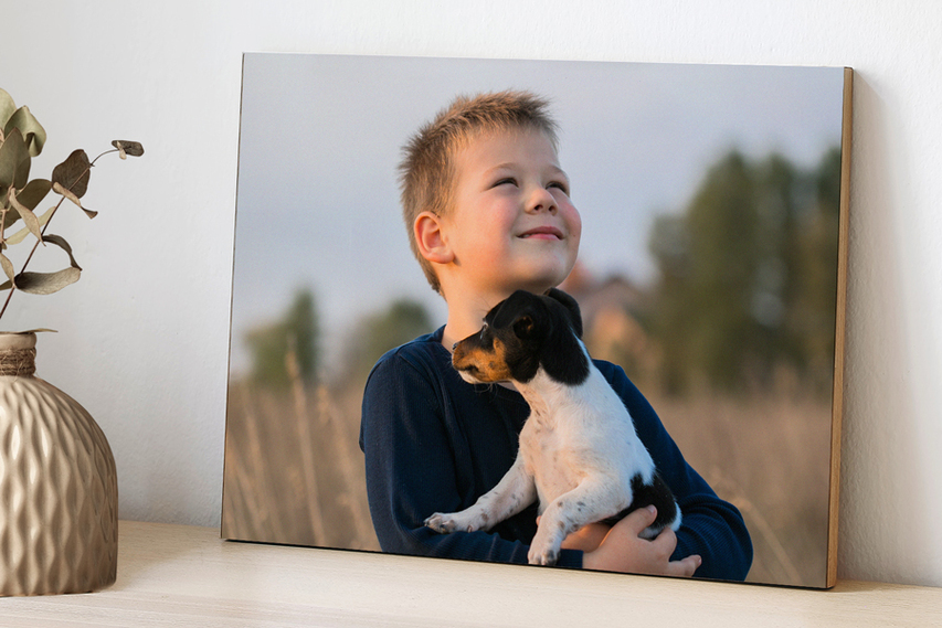 Boy and Dog Wooden Print