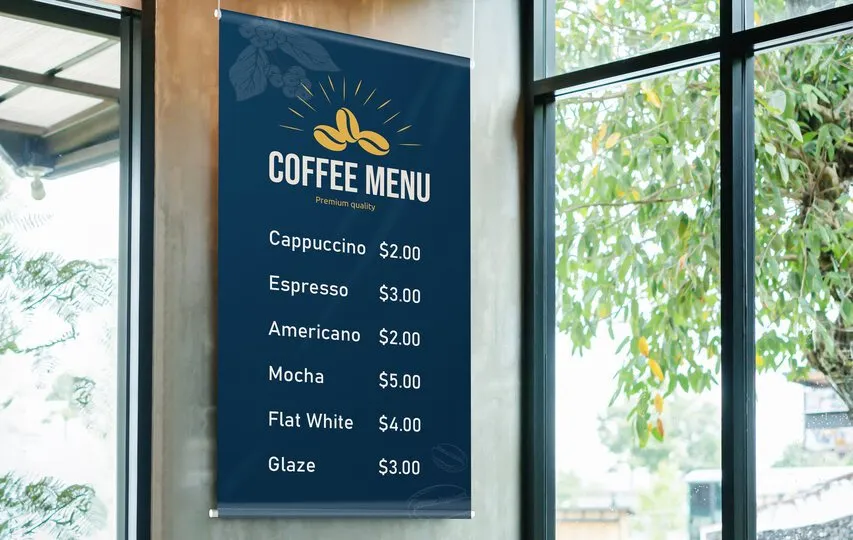Coffeeshop menu list fabric banner