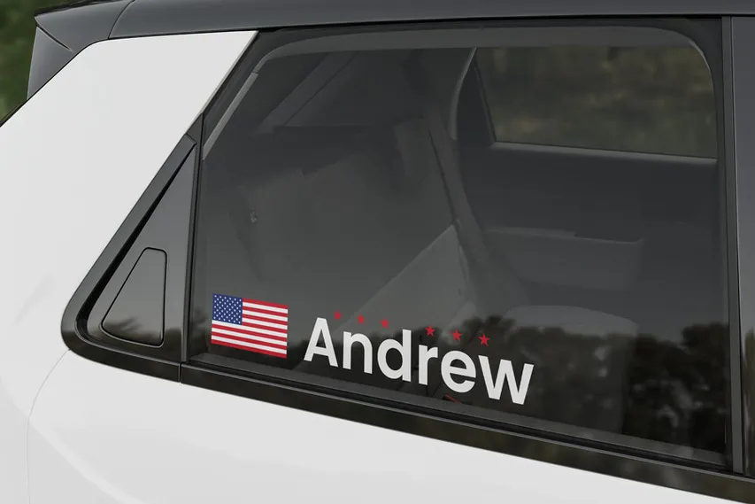 Driver Name Car Window Lettering and Flag