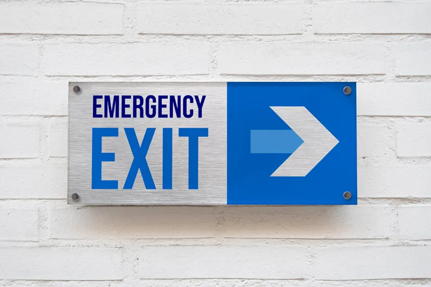 Emergency Exit Arrow Brushed Aluminum Plaque