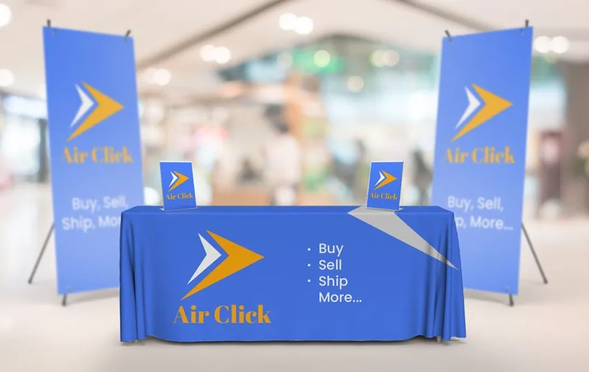 Informative trade show table cover