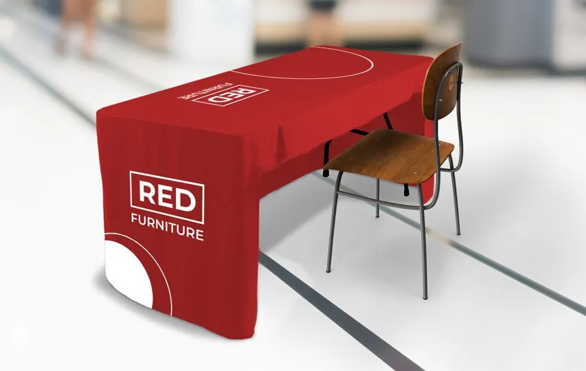 Open back trade show tablecloth