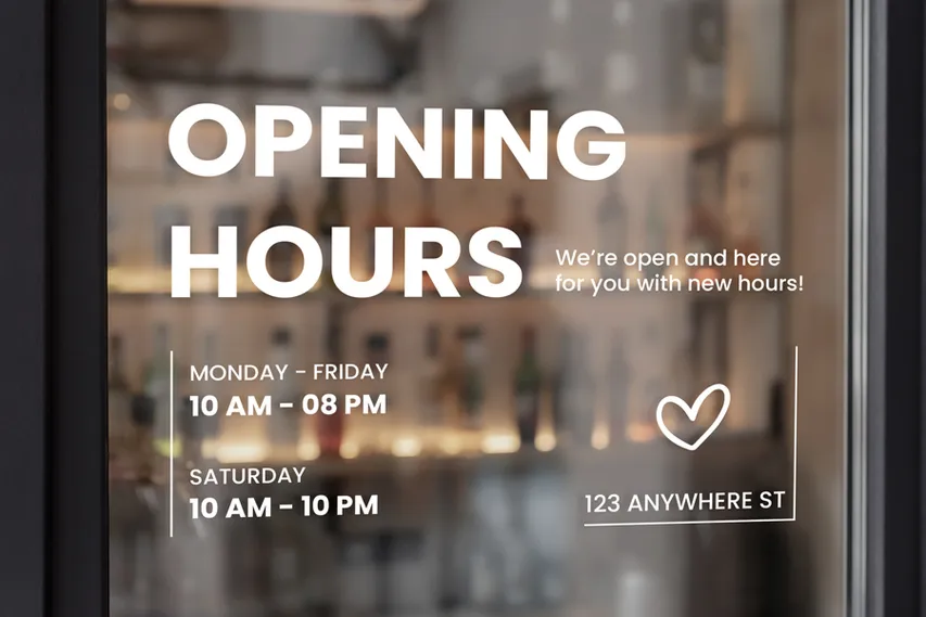 Opening Hours Restaurant Window Decals