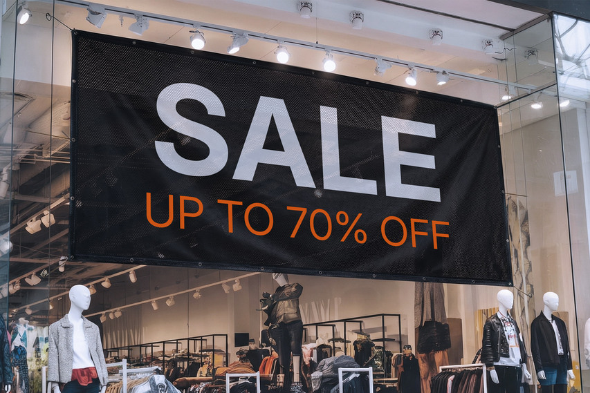 Promotional Mesh Banner Reading Sale