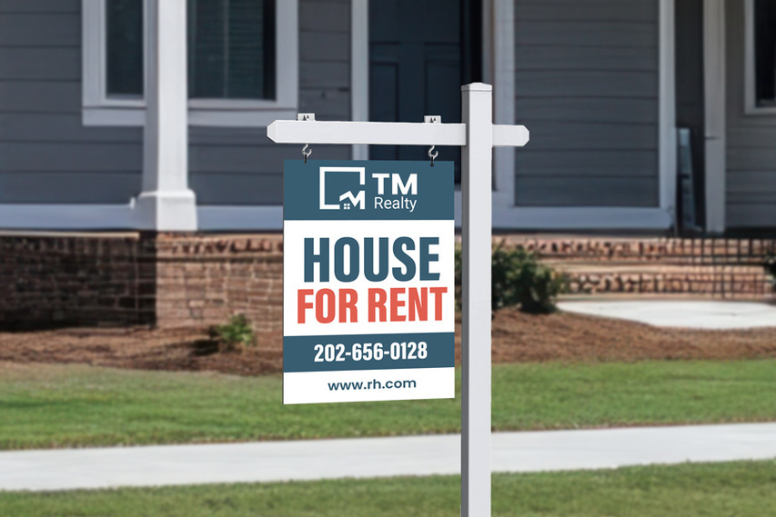 Realty House For Rent Sign Post