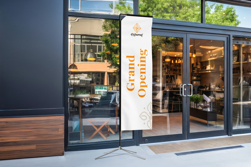 Rectangle Flag at Restaurant Entrance