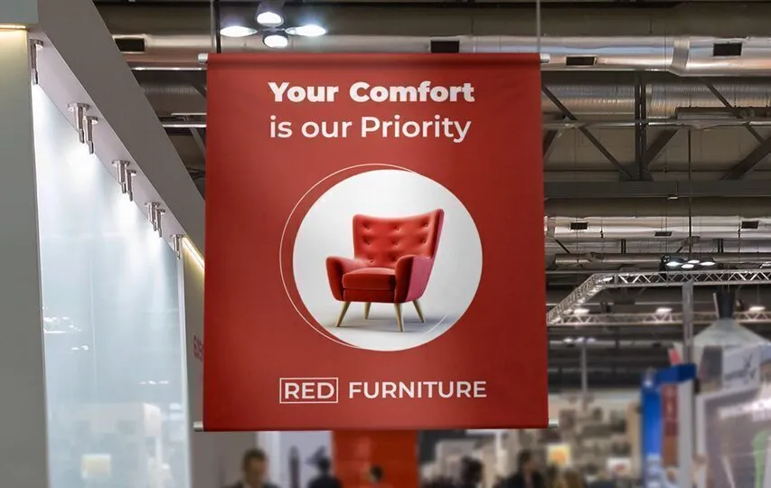 Red furniture vinyl banner