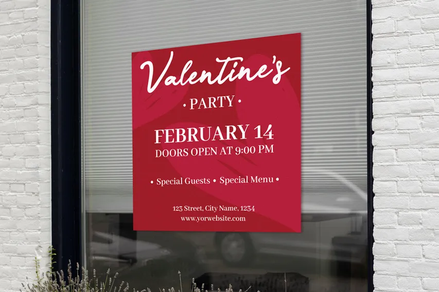 Red Valentine's Day Party Window Cling