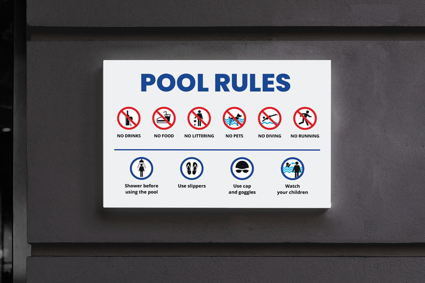 Reflective Aluminum Pool Rules Sign