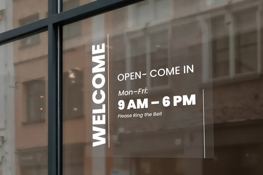 Welcoming Business Hours Clear Window Decal