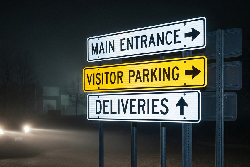 White And Yellow Reflective Directional Sign