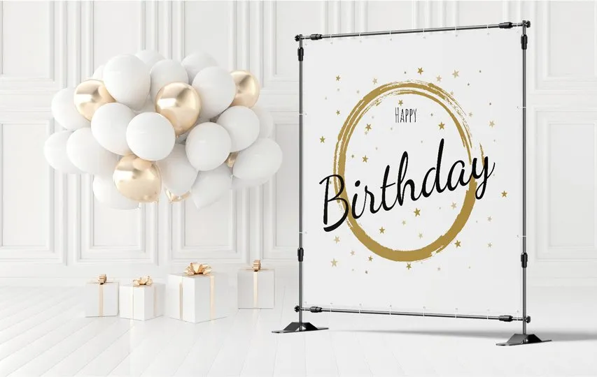 White happy birthday backdrop