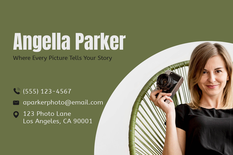 Olive Green and White Photography Business Card Template