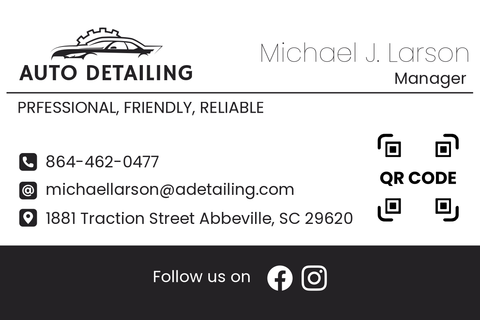 Black and White Auto Detailing Business Card Template