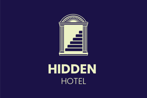 Hidden Hotel Blue and Yellow Sign Template