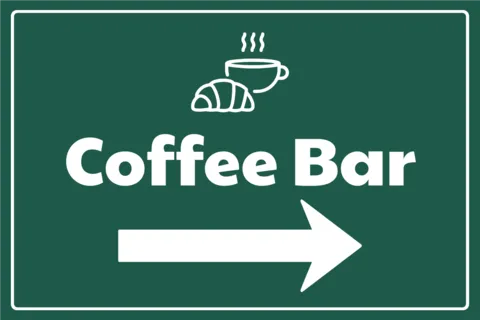 Hot Coffee Cup and Croissant Coffee Bar Sign Template