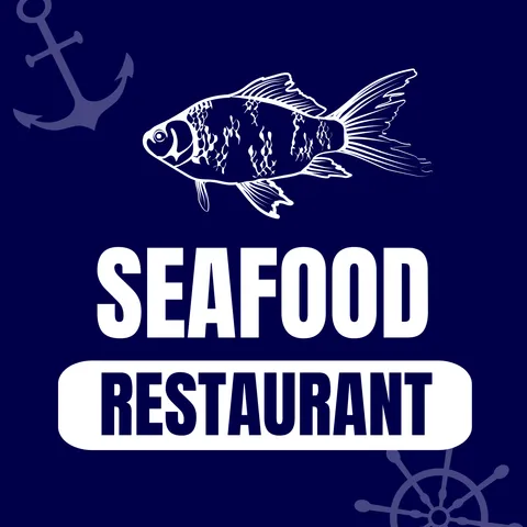 Seafood Restaurant Anchor and Fish Drawing Sign Template