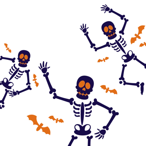 Blue Skeletons and Orange Bats Halloween Sign Template