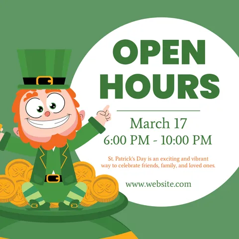 St. Patrick's Day Open Hours Announcement Template