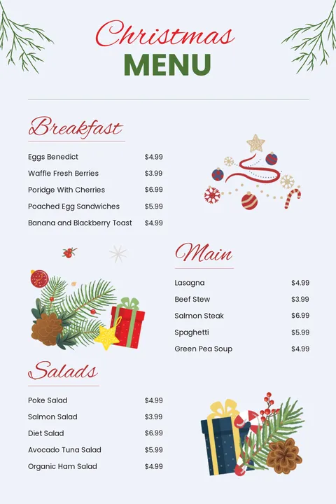 Festive Christmas Menu Sign Template