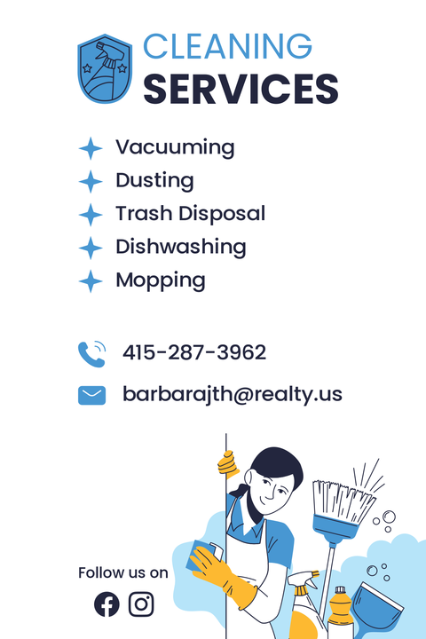 Blue and White Cleaning Services Business Card Template