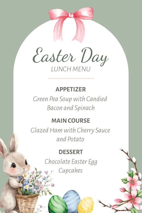 Green and White Easter Day Lunch Menu Template
