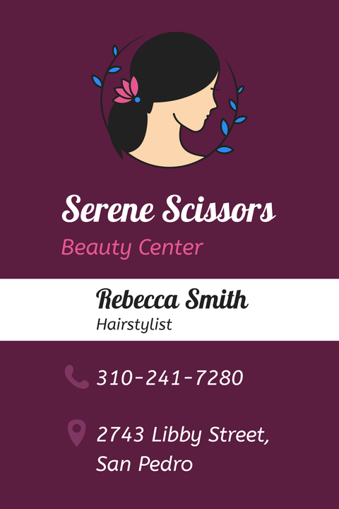 Vivid Purple Serene Scissors Business Card Template