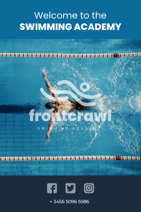 Blue and White Colored Frontcrawl Academy Sign Template