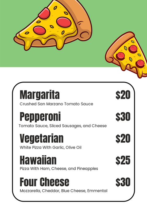 Pizza Menu Pricing Sign Template