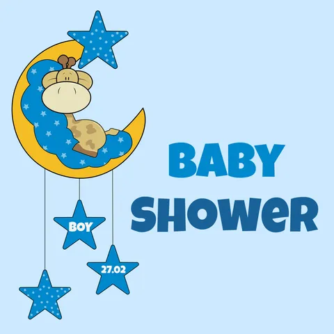 Blue Stars With Cartoon Giraffe Baby Shower Template