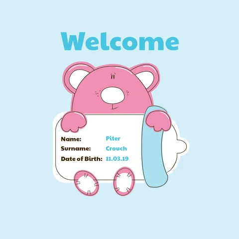 Welcoming Bear With Baby Bottle Birth Certificate Template
