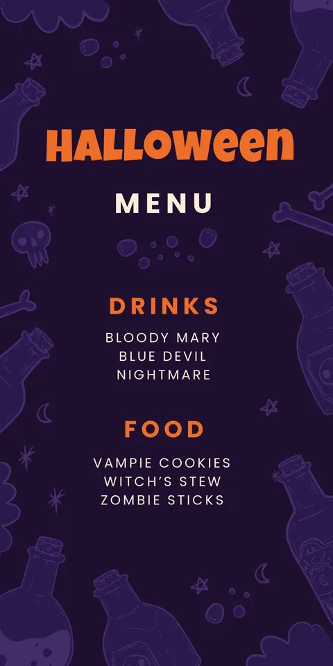 Purple, Orange and White Halloween Menu Sign Template