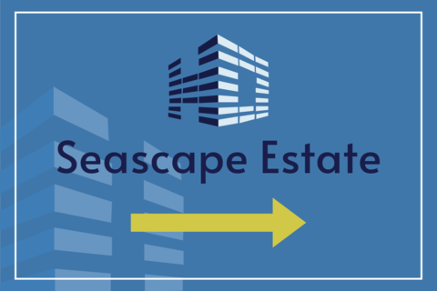 Blue Real Estate Logo With Yellow Arrow Sign Template