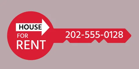 Red Key-Shaped Advertisement With Contacts Sign Template