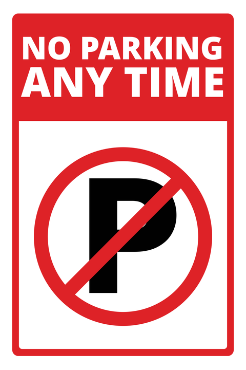 White and Red Any Time No Parking Sign Template