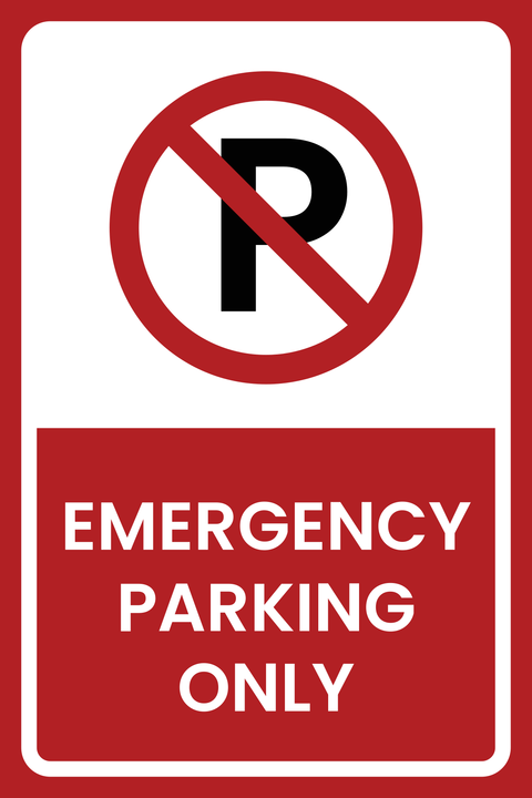 Red and White Emergency Parking Only Sign Template