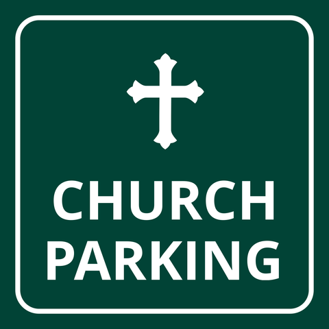 Green and White Church Parking With Cross Symbol Template