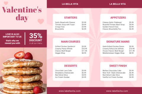 Valentine's Day Restaurant Menu Sign Template