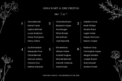Black Decorative Wedding Seating Chart Sign Template