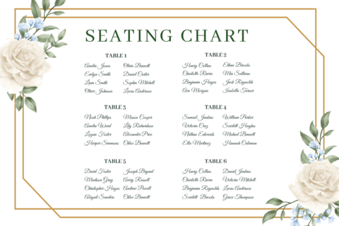 Romantic Wedding Seating Chart Sign Template